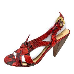 Joan & David Dalanaro Red Embossed Leather Cone Heel Sandals